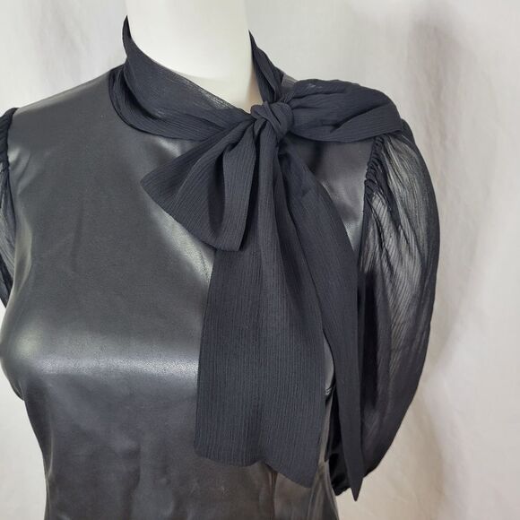 Calvin Klein Faux Leather Black Dress‎ Size 4 - Picture 5 of 10